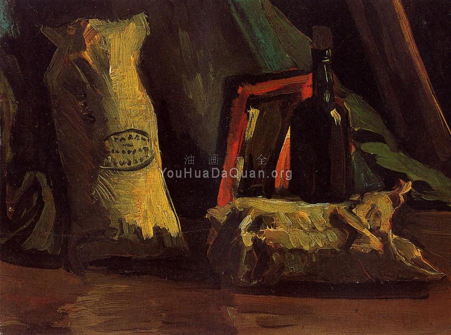 两袋子和一瓶子的静物画 - 文森特·威廉·梵高